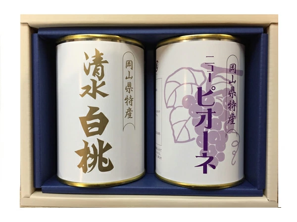 岡山特産 清水白桃缶詰（４ツ割り）とニューピオーネの缶詰セット