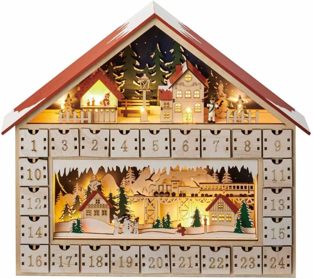 木製LEDアドベントカレンダー ハウス
