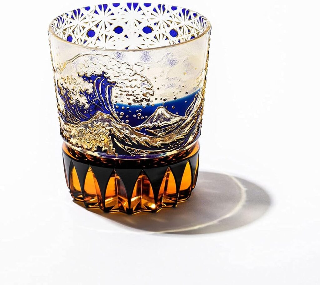 クリスタル江戸切子 波富士に菊籠目紋 オールドグラス