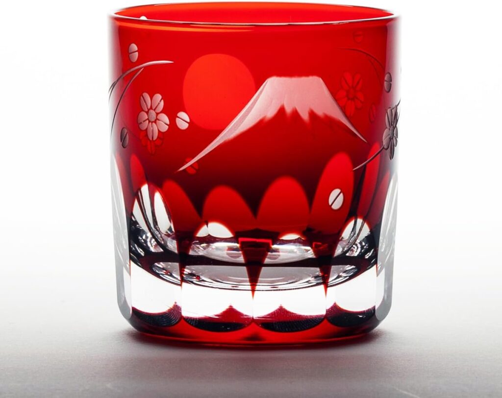 硝子工房 彩鳳 江戸切子 ロックグラス 富士桜文様